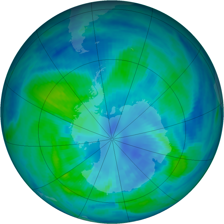 Antarctic ozone map for 05 April 2000